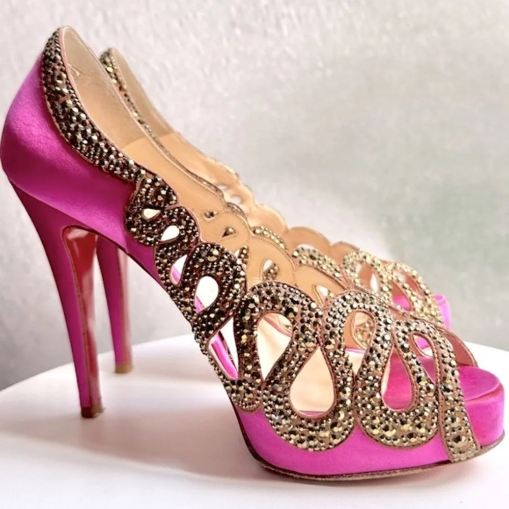 🌺CHRISTIAN LOUBOUTIN 👠 Beaute Strass Pink Pumps Size: 36.5 - Picture 1 of 15